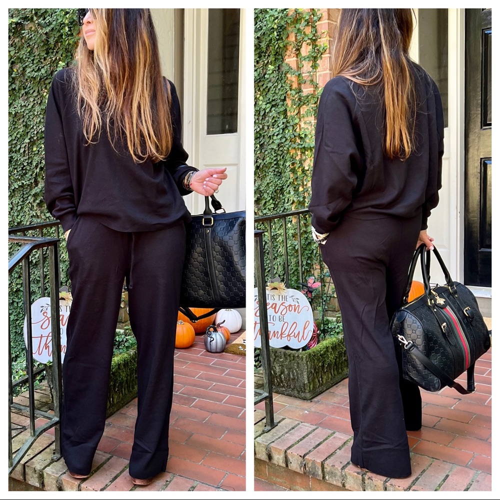 ✨LAST ONE✨Black 100% cotton chic 2 Piece Top and Wide leg pants set - Picture 2 of 6
